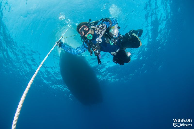 Lakeland - Visibility varies. A diver is completing his deco at 20 feet