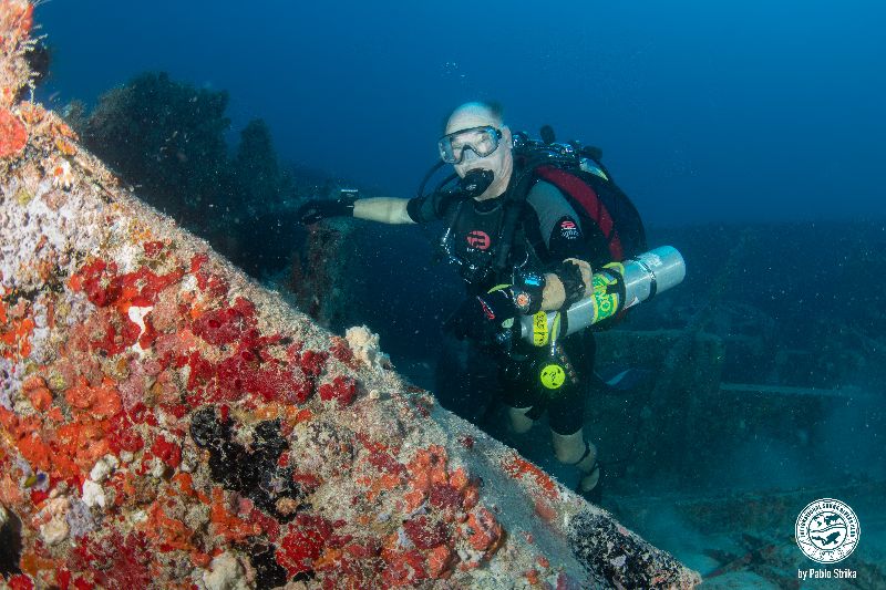 Ophelia Bryan - A local diver diving the Ophelia they dat its brass plaque was reinstalled