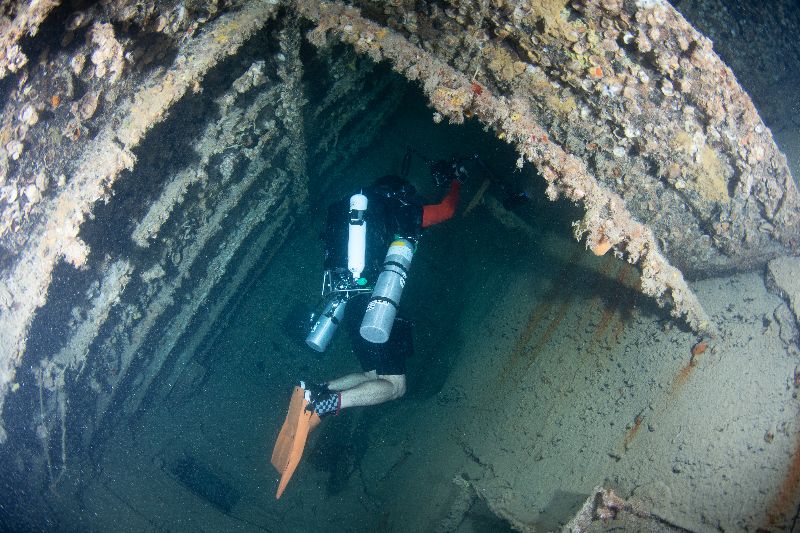 Eagle - Divers may get disoriented inside the stern section given it's tilted