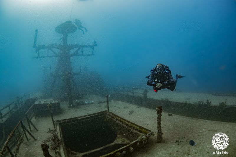 General Hoyt S. Vandenberg - A diver hovers over the main deck of this massive ship