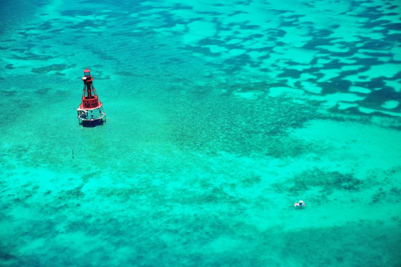 American Shoal - An aerial view of the dive site and the lighthouse