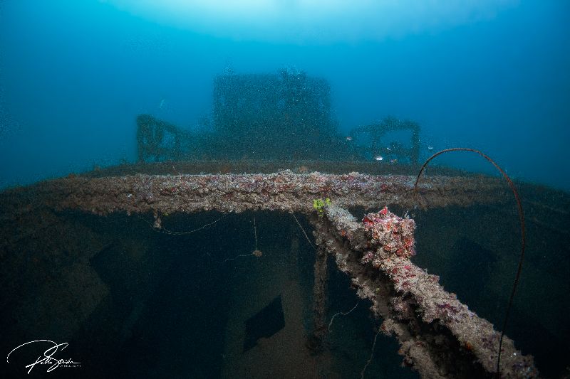 Miguana - A view from the bow. This wreck offers multiple penetration opportunities